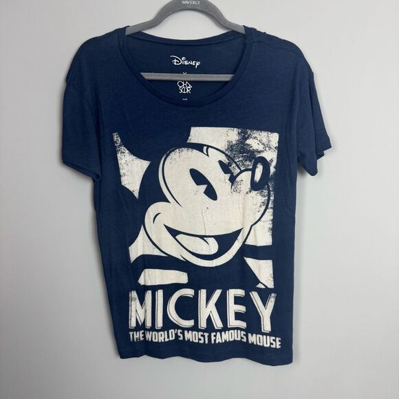 CHASER X DISNEY | NEW Navy Blue Mickey Mouse Graphic T-Shirt Women’s Size XS - Picture 2 of 8